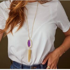 Kendra Scott Rayne Pendant Tassel Necklace in Gold / Dichoric Glass
